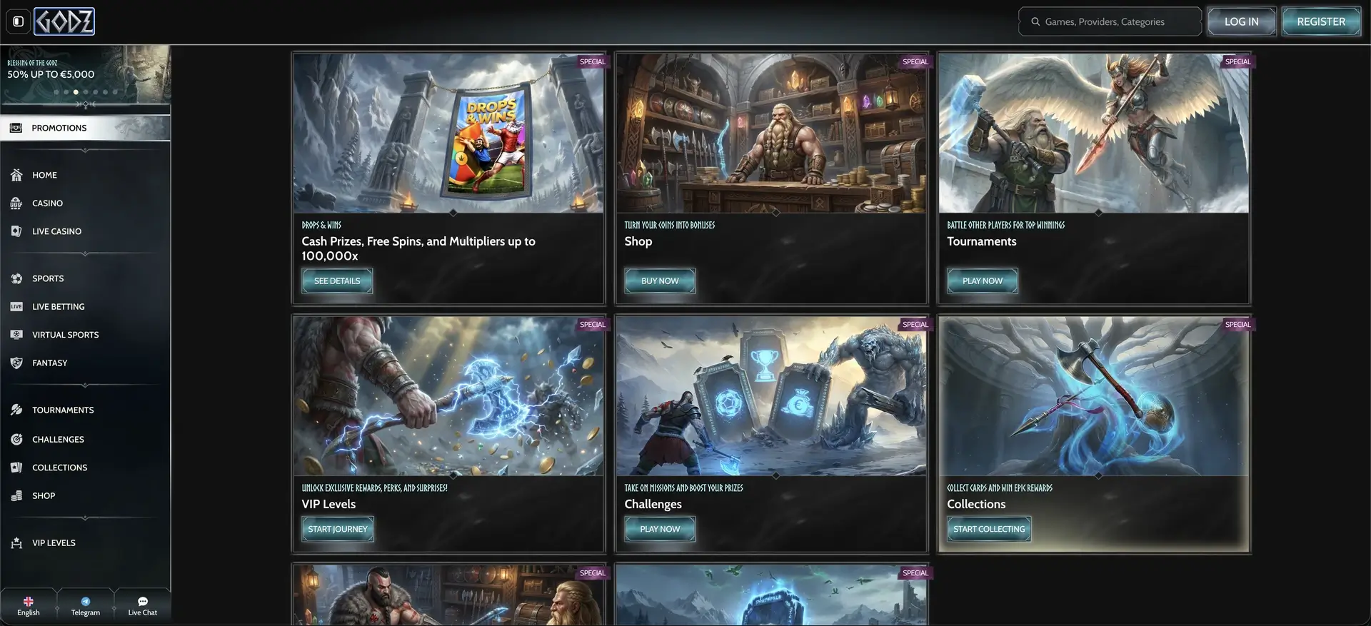 Godz Casino App - Ansicht der Webseite