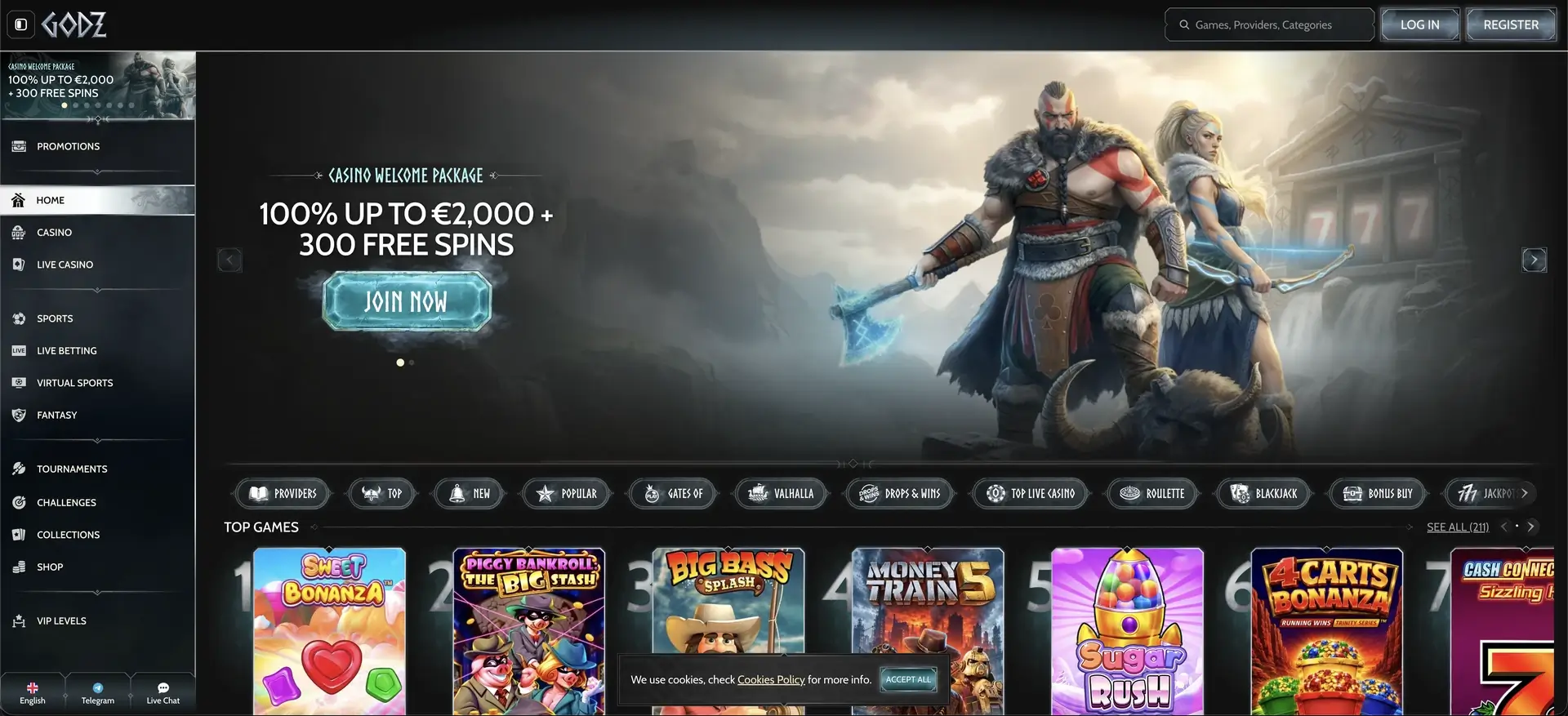 Godz Casino - Ansicht der Webseite