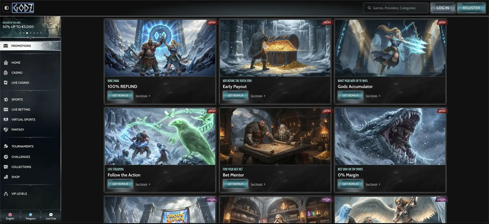 Godz Casino Freispiele - Ansicht der Webseite